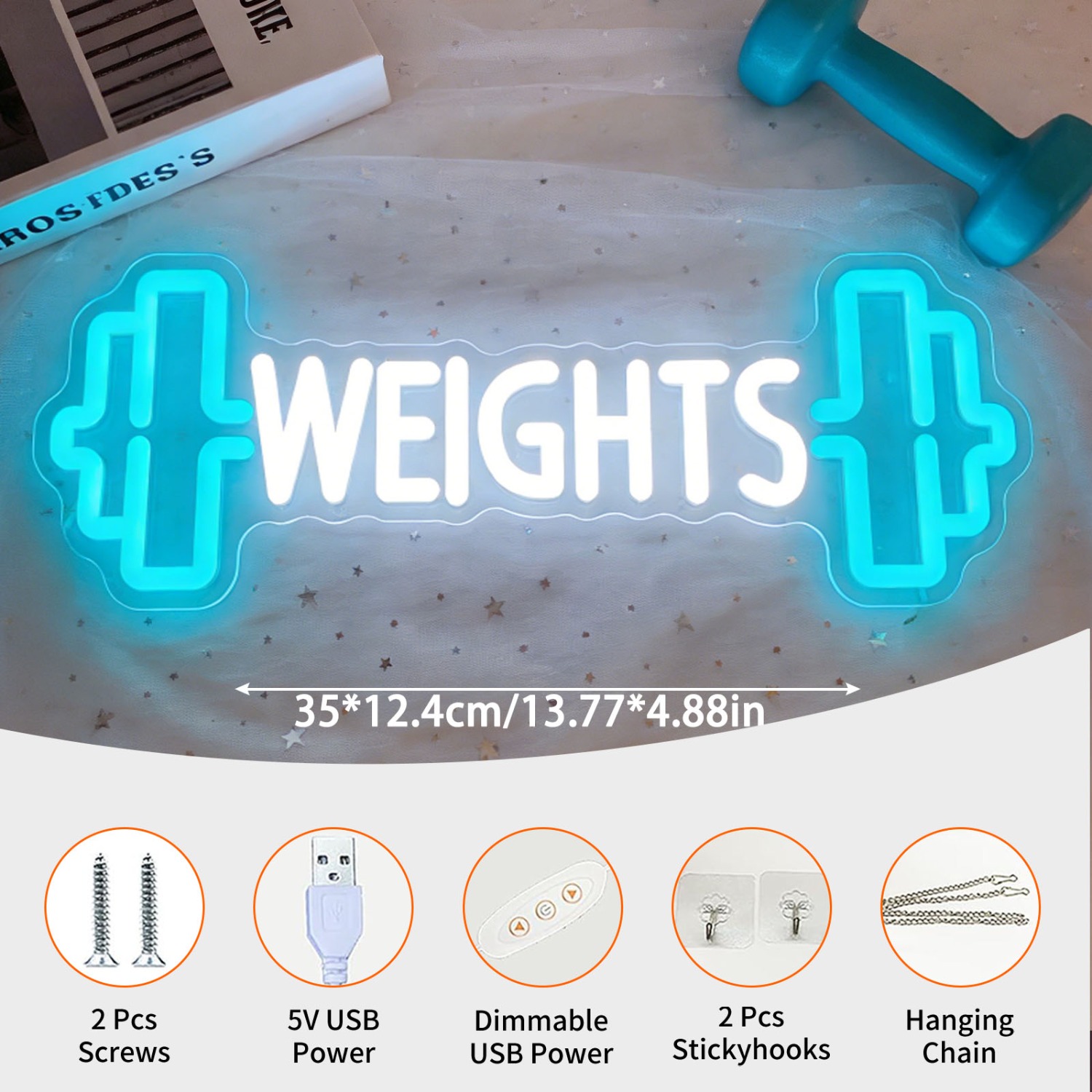 Weights Dumbbell Neon Sign LED - Home Gym Neon Sign reseña y precio